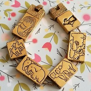 Noah's Ark slide bracelet gold tone panels Christian religious jewelry